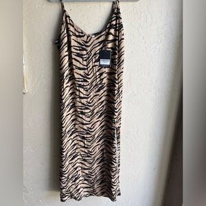 Reformation Midi Slip Dress in Brown Tiger Print, Women's Size 10. NEW!!